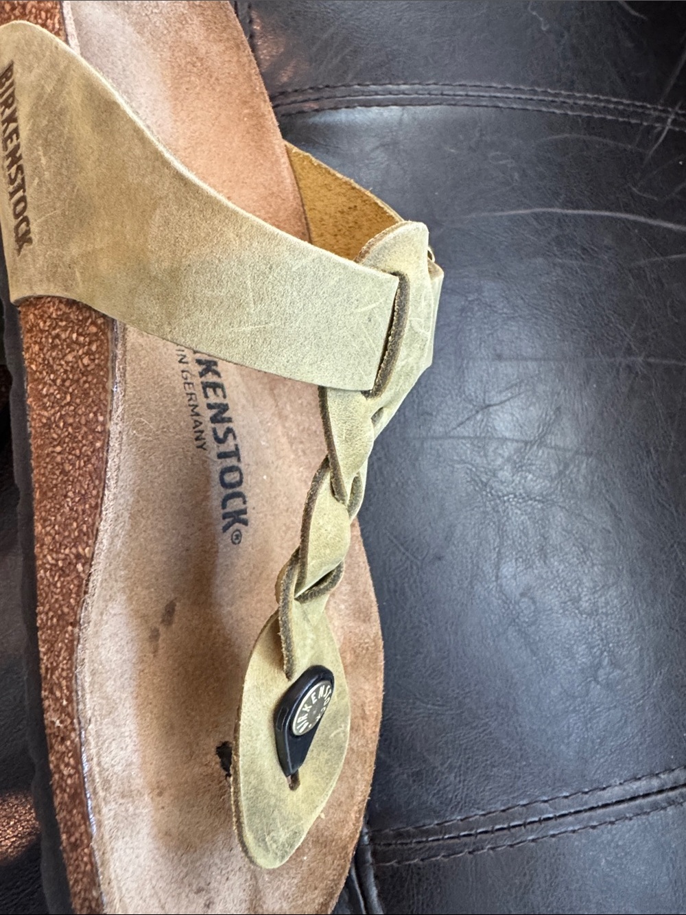 Birkenstock Women’s Olive Braided Thong Sandals with Cork Footbed - Picture 2 of 9